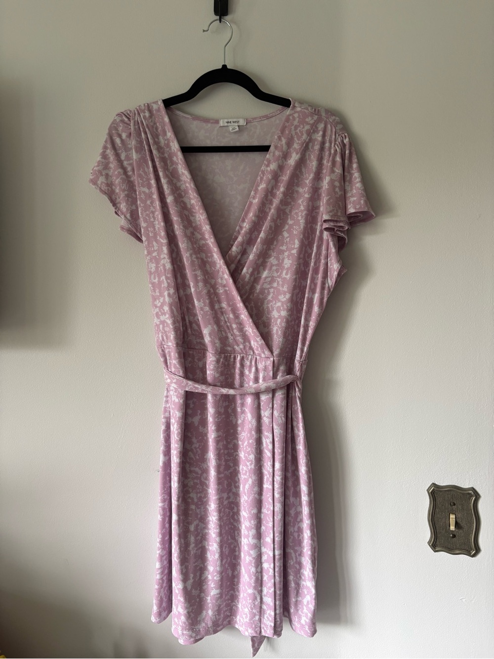 Nine West Light Pink Printed Faux Wrap-Style Midi Dress